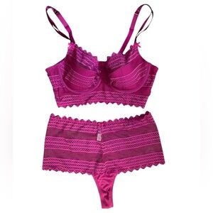 Cacique Balconette UnderWire Fuschia Lace Bra 40 D & Matching Panties 14/16 NWOT